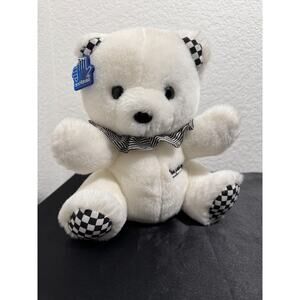 Applause Les Petits 9" White Teddy Bear Plush Striped Checkered Ears Musical